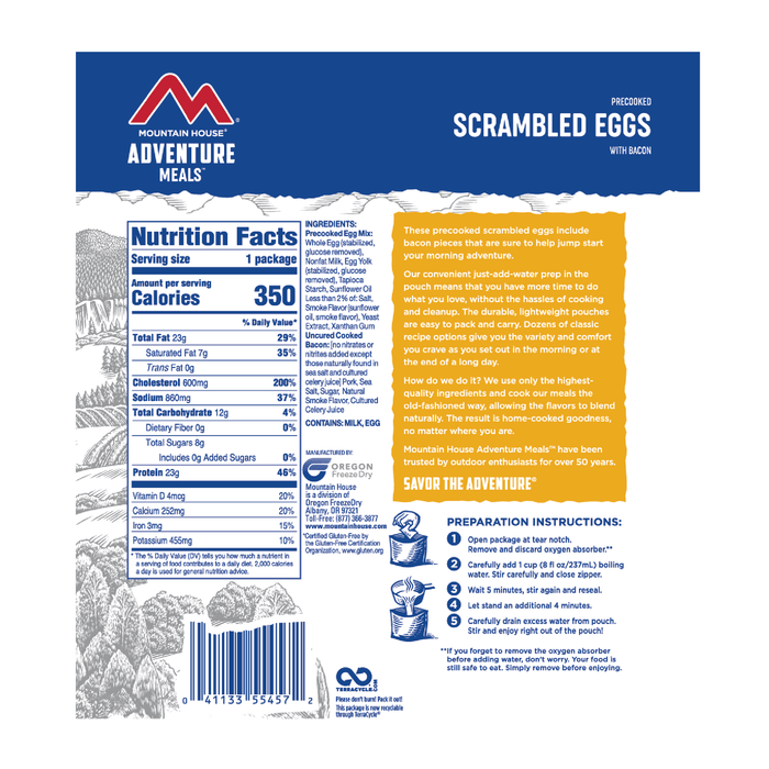 Mountain House Scrambled Eggs with Bacon Hiking, Survival & Emergency Food (Pouch)