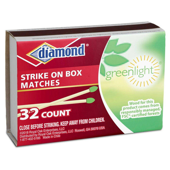 Diamond Green Light Strike On Box Matches, 1 Box 32 Matches Each