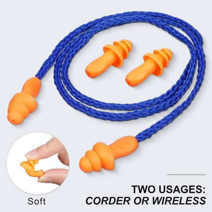 Ear Plugs Reusable Silicone with Cord (1 Set)