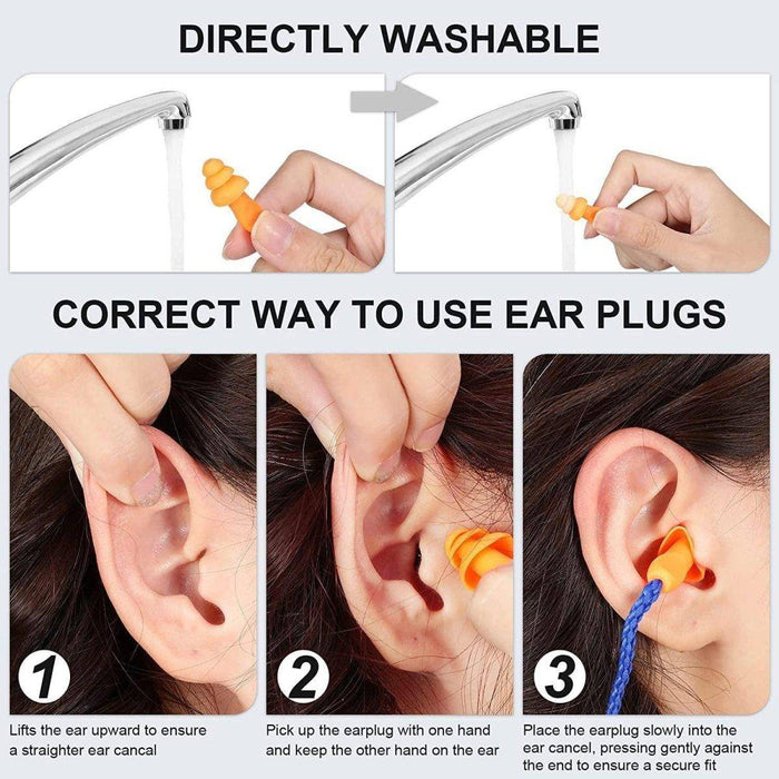 Ear Plugs Reusable Silicone with Cord (1 Set)