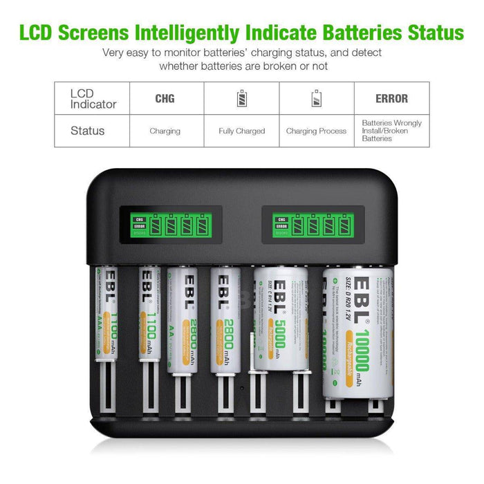 EBL 8 Bay LCD Universal Battery Charger for AA AAA C D Ni-MH Batteries