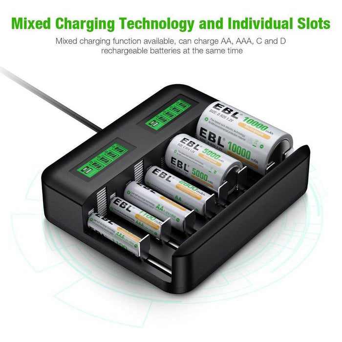 EBL 8 Bay LCD Universal Battery Charger for AA AAA C D Ni-MH Batteries