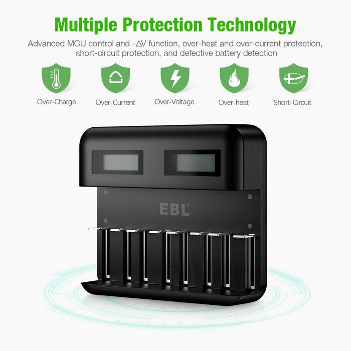 EBL 8 Bay LCD Universal Battery Charger for AA AAA C D Ni-MH Batteries