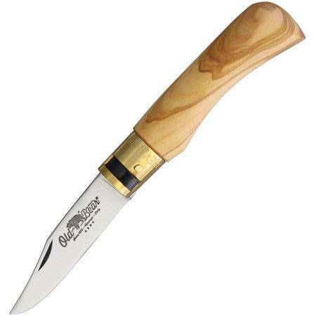 Old Bear Classical Extra Small 9307/15_LU Folding Knife 2.33" Stainless Steel Satin Blade Olive Wood Handle Ring Lock