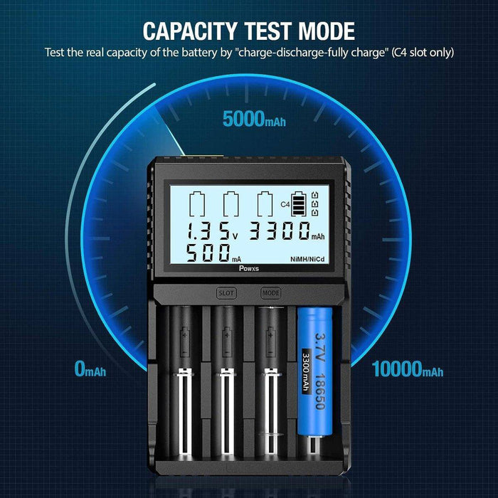 POWXS Universal 3.7V Charger for Li-Ion Rechargeable Batteries IMR Lithium 26650 21700 18650