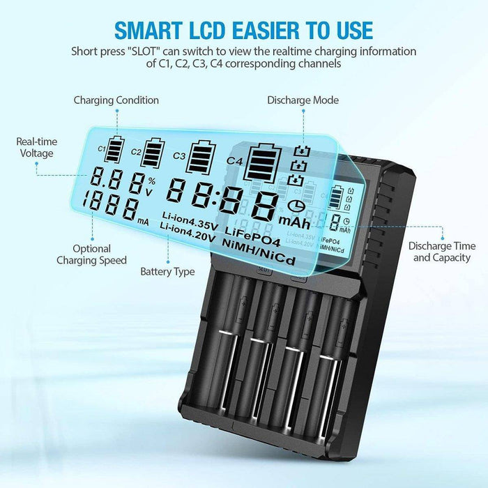 POWXS Universal 3.7V Charger for Li-Ion Rechargeable Batteries IMR Lithium 26650 21700 18650