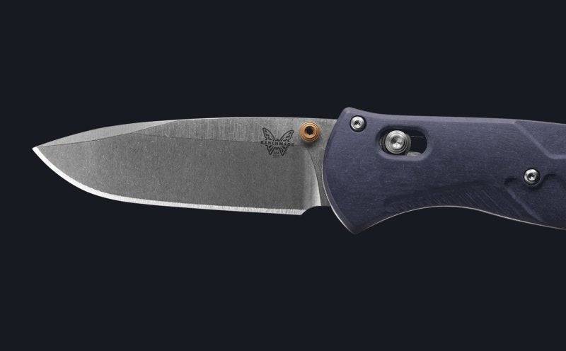 Benchmade 585-03 Mini Barrage Axis Assisted Folding Knife 2.91" S30V Satin Drop Point Plain Blue Canyon Handles