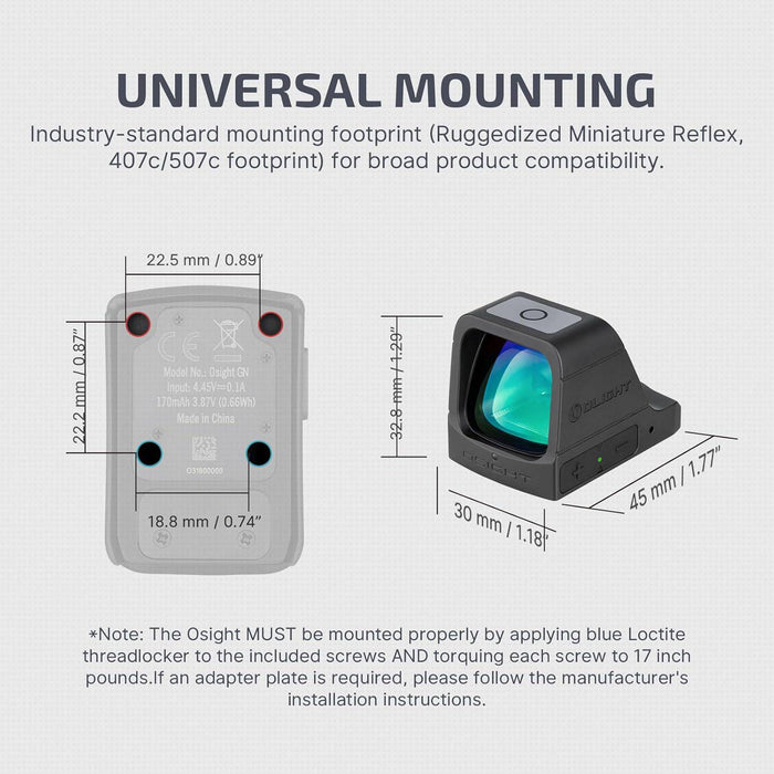 OLIGHT Osight 3 MOA Rechargeable Dot Sight with Charging Cover Picatinny Mount