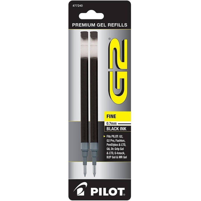 Pilot 77240 G2 Gel-Ink Pen Refill, Fine Tip, Black Ink, 2/Pack