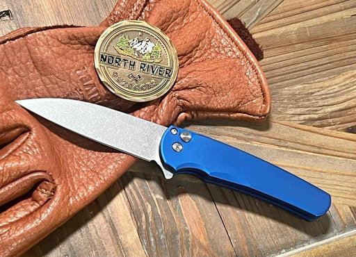 Pro-Tech 5301-BLUE Malibu Manual Flipper Knife 3.30" MagnaCut Stonewashed Wharncliffe Blue Handles