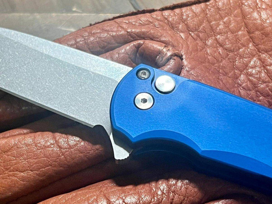 Pro-Tech 5301-BLUE Malibu Manual Flipper Knife 3.30" MagnaCut Stonewashed Wharncliffe Blue Handles