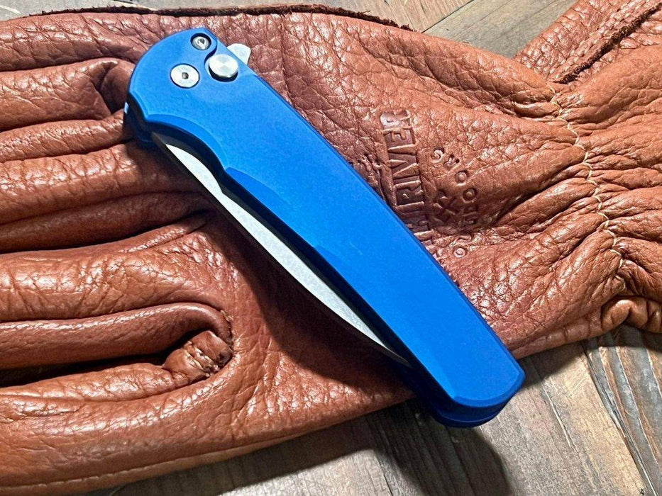 Pro-Tech 5301-BLUE Malibu Manual Flipper Knife 3.30" MagnaCut Stonewashed Wharncliffe Blue Handles