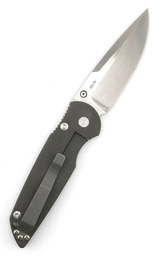 Pro-Tech 7701 TR-3 Integrity Manual Folding Knife 3.5" S35VN Two-Tone Plain Blade Blasted Titanium Handles Frame Lock (USA)