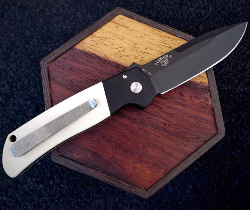 Pro-Tech BT2752 Terzuola ATCF Auto "Tuxedo" Blk Alum / Ivory Micarta / 3D Ti Clip Magnacut Knife