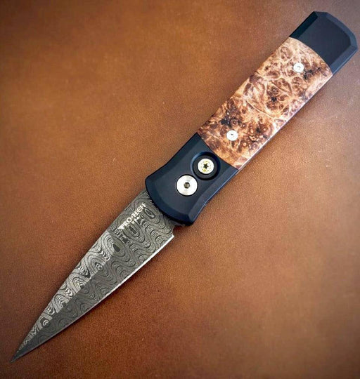 Pro-Tech Godson Custom 706-DAM-Ladder Automatic Knife Black (3.15") Damascus