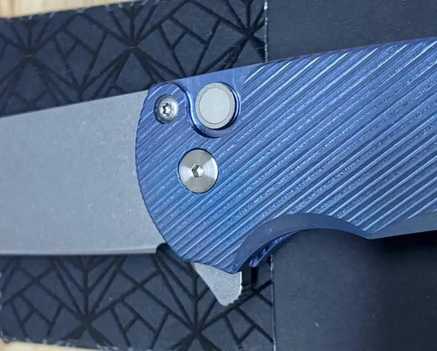 Pro-Tech Malibu 5241 Blue Titanium Custom Reverse Tanto Flipper