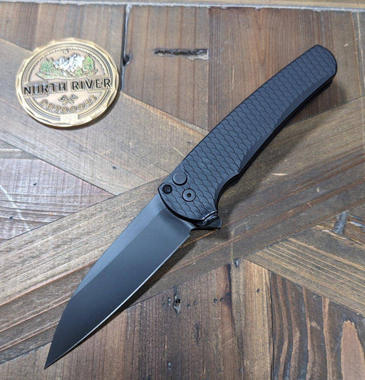 Pro-Tech Malibu All Black MagnaCut Wharncliffe Dragon Scale Flipper Knife (3.3" DLC)