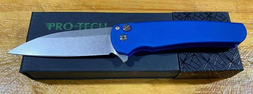 Pro-Tech Malibu Wharncliffe Plunge Lock Flipper Knife Blue (3.3" Stonewash)