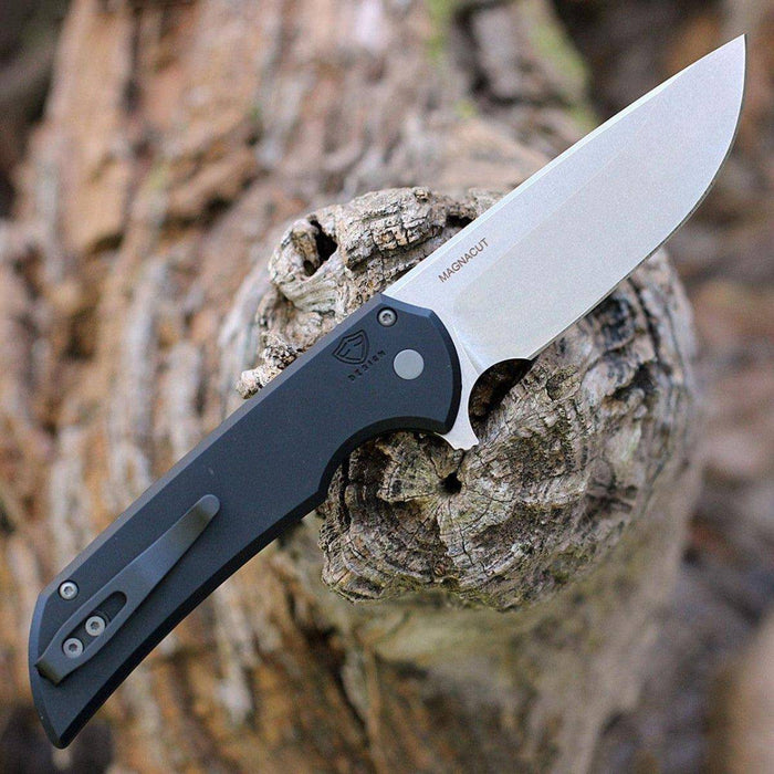 Pro-Tech Mordax MX101 MagnaCut Knife Black Handle Stonewash Plain Edge (USA)