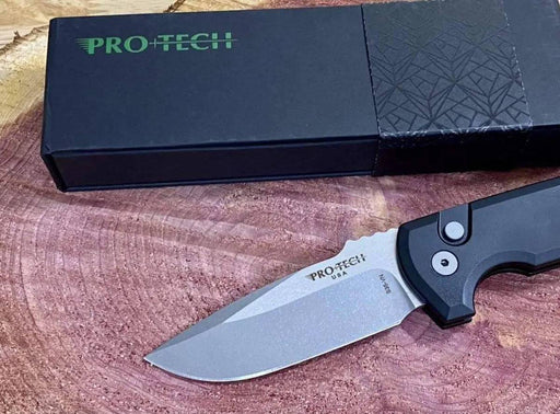 Pro-Tech Rockeye Auto Black Handle, Stonewash S35VN Blade LG301