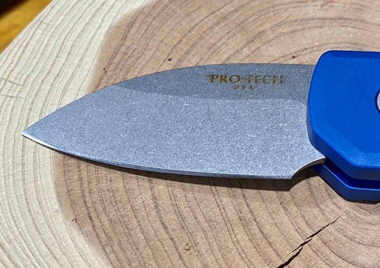 Pro-Tech Runt 5 Blue Handle Stonewash Wharncliffe 20-CV (R5101-Blue)