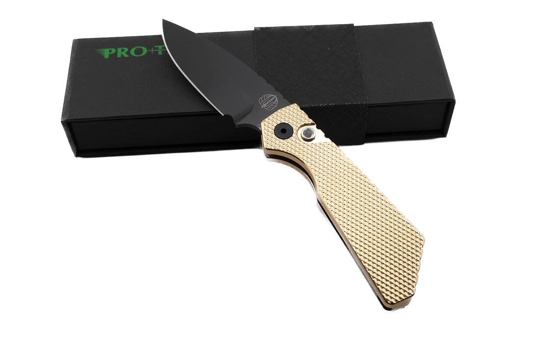 Pro-Tech Strider PT236 PT+ Auto Folding Knife 3.05" MagnaCut Black DLC Drop Point Blade AlBronze Bronze Handles