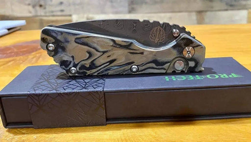 Pro-Tech Strider SnG Custom Auto Camo G-10 Damascus Blade Pearl Button 2436-DAMASCUS