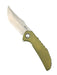 Custom Reate Knives Tiger Liner Lock Flipper 3.75" M390 Satin Compound Recurve Tanto Blade, Bead Blasted Stripe Pattern Milled Titanium Handles OD Green Anodization