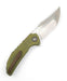 Custom Reate Knives Tiger Liner Lock Flipper 3.75" M390 Satin Compound Recurve Tanto Blade, Bead Blasted Stripe Pattern Milled Titanium Handles OD Green Anodization