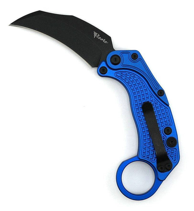 Reate Exo-K Karambit Gravity Knife Blue Aluminum (3.1" Black PVD)