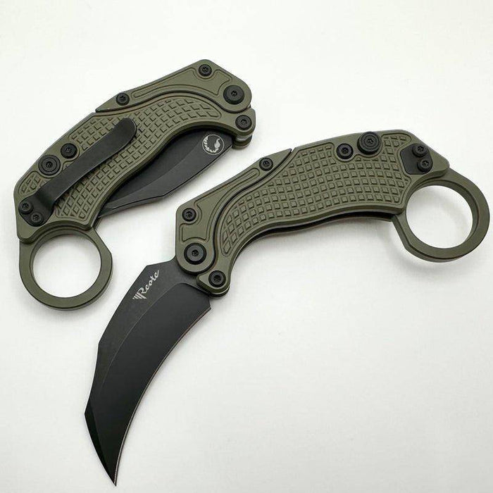 Reate Exo-K Karambit Gravity Knife Green Aluminum (3.1" Black PVD)