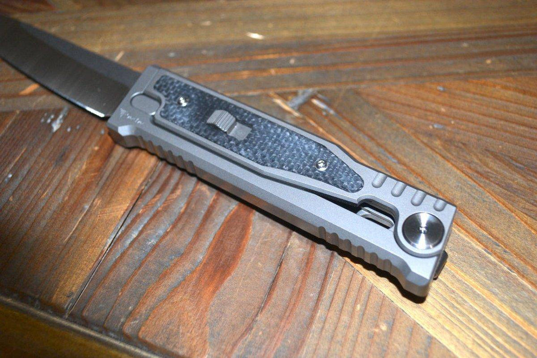 REATE EXO-M OTF GRAVITY KNIFE TITANIUM/BLACK MICARTA 2.95" TANTO SATIN