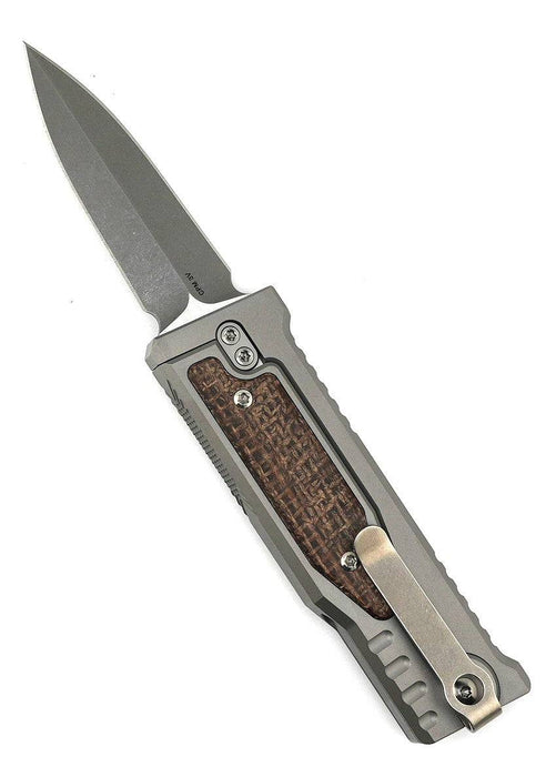 Reate EXO Mini Stonewash Double Edge Gravity Knife Titanium Burlap Micarta (3V)