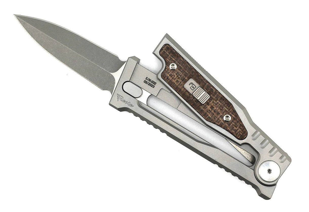 Reate EXO Mini Stonewash Double Edge Gravity Knife Titanium Burlap Micarta (3V)