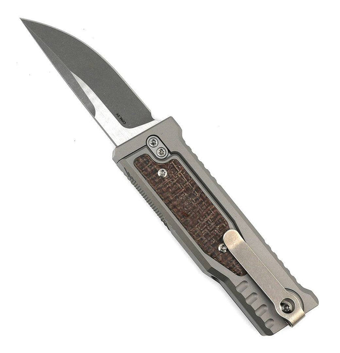 Reate EXO Mini Stonewash Drop Point Gravity Knife Titanium Burlap Micarta (3V)