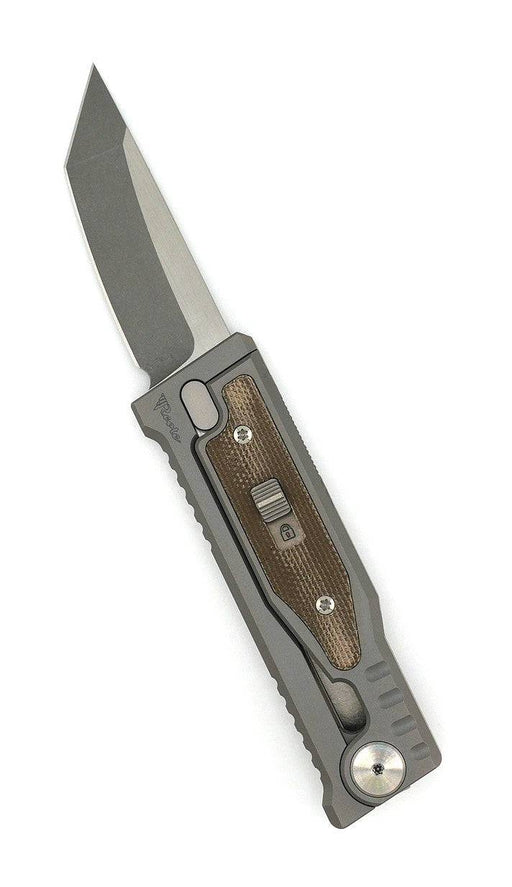 Reate EXO Mini Stonewash Tanto Gravity Knife Titanium Green Micarta (3V)