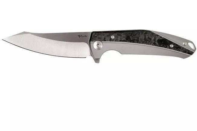 Reate K-1 Flipper Knife 3.875" M390 Satin Blade Bronze Titanium Handles with Carbon Fiber