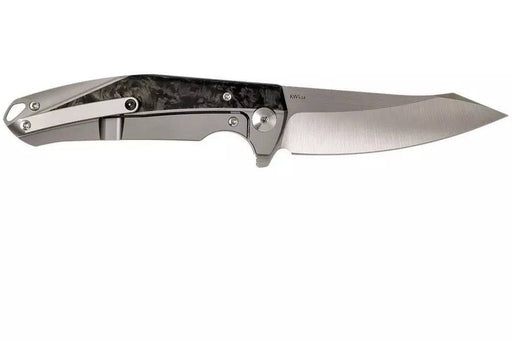 Reate K-1 Flipper Knife 3.875" M390 Satin Blade Bronze Titanium Handles with Carbon Fiber