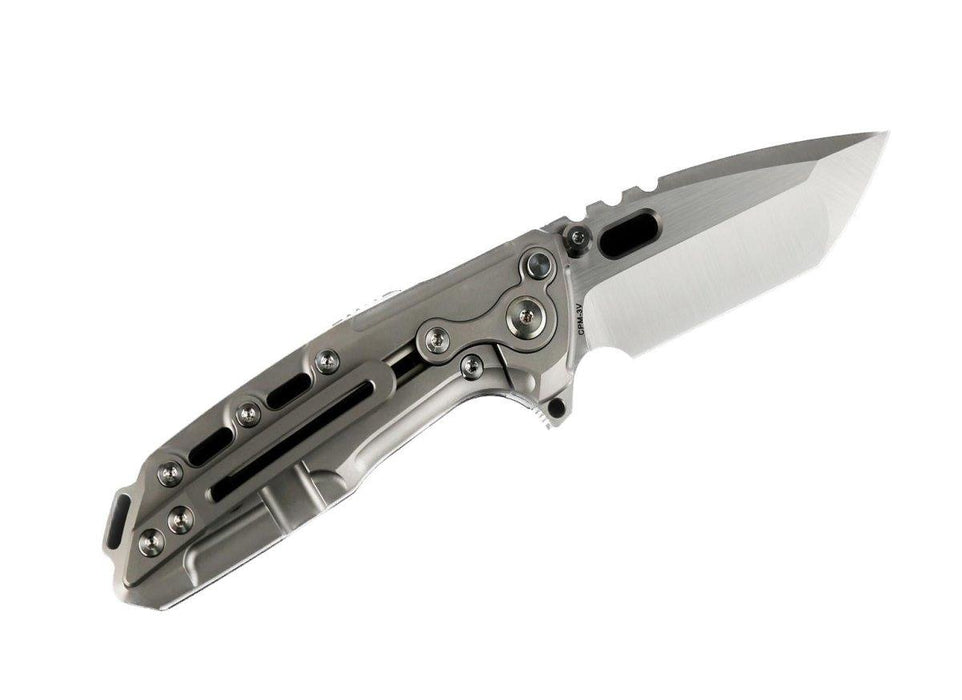 Reate T1000 Flipper Knife 3.8" CPM-3V Satin Compound Tanto Milled Titanium Handles