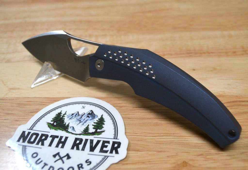 Reate Tashi Bharucha Baby Machine Frame Lock Knife Blue Titanium (3.25" Satin)