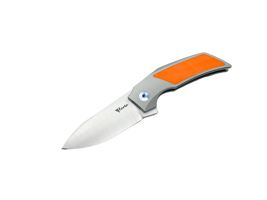 Reate Tashi Bharucha T2500 Flipper Knife 2.375" M390 Satin Blade Titanium Handles with Orange G10 Inlay