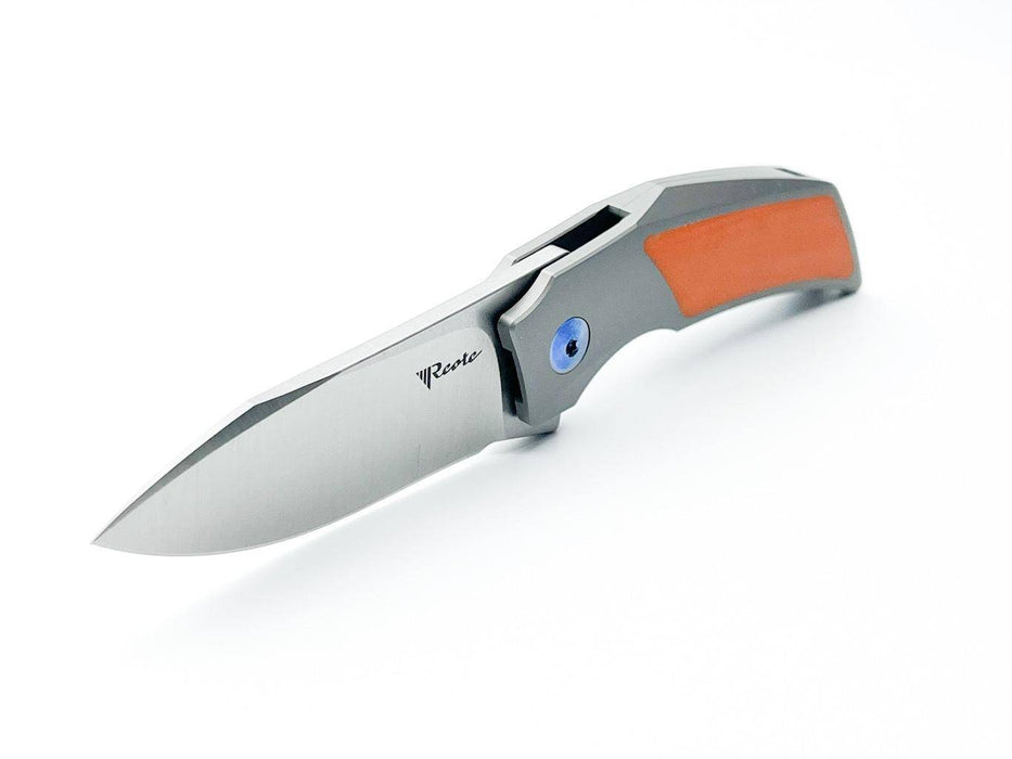 Reate Tashi Bharucha T2500 Flipper Knife 2.375" M390 Satin Blade Titanium Handles with Orange G10 Inlay