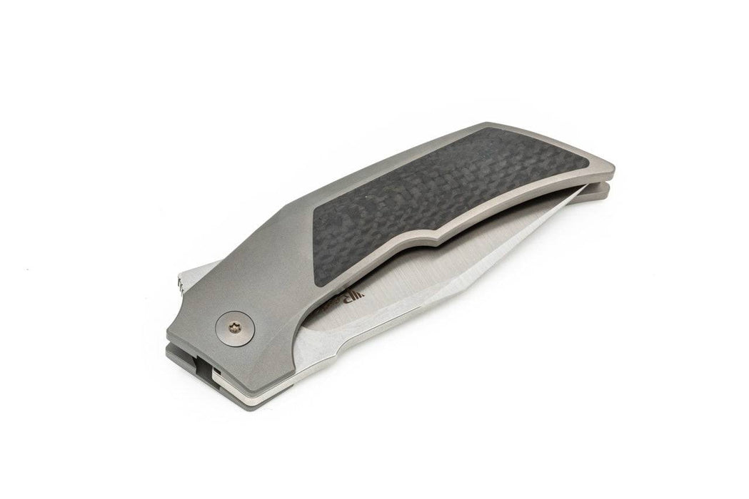 Reate Tashi Bharucha T3000 Flipper Knife 3" M390 Satin Blade Titanium Carbon Fiber