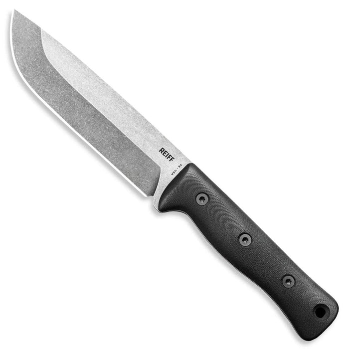 Reiff Knives F6 Leuku Survival Fixed Blade Knife 6" CPM-3V Acid Stonewashed Drop Point, Black G10 Handles