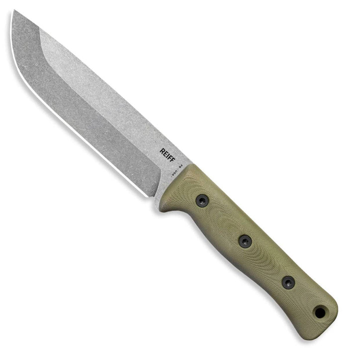 Reiff Knives F6 Leuku Survival Fixed Blade Knife 6" CPM-3V Acid Stonewashed Drop Point, OD Green Handles