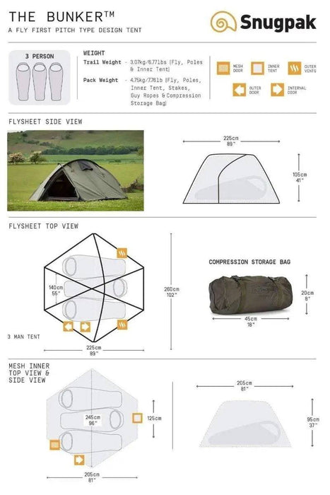 Snugpak Bunker 3 Person Tent / Tactical Shelter (Olive)