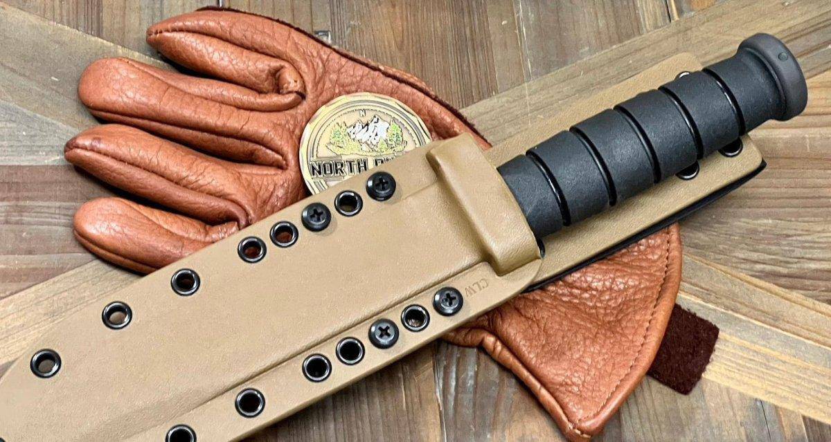 USMC KA-BAR Knife Spartan MagnaCut Black Blade w/ Tan Kydex Sheath (USA)