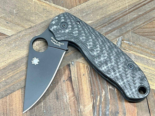 Custom Spyderco Para 3 Knife 3" S45VN All Black Tactical Basket Weave Carbon Fiber "TacP"