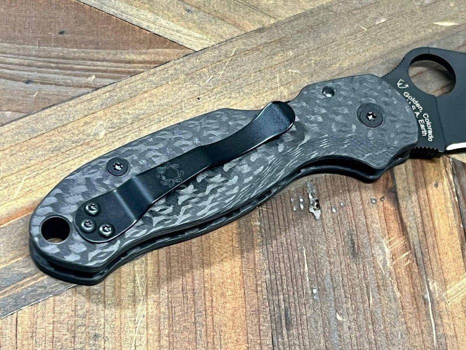 Custom Spyderco Para 3 Knife 3" S45VN All Black Tactical Basket Weave Carbon Fiber "TacP"