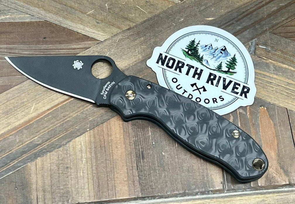 Custom Spyderco Para 3 Knife 3" S45VN Black Blade All Ti Rainbow Drop Carbon Fiber "Black Beauty"